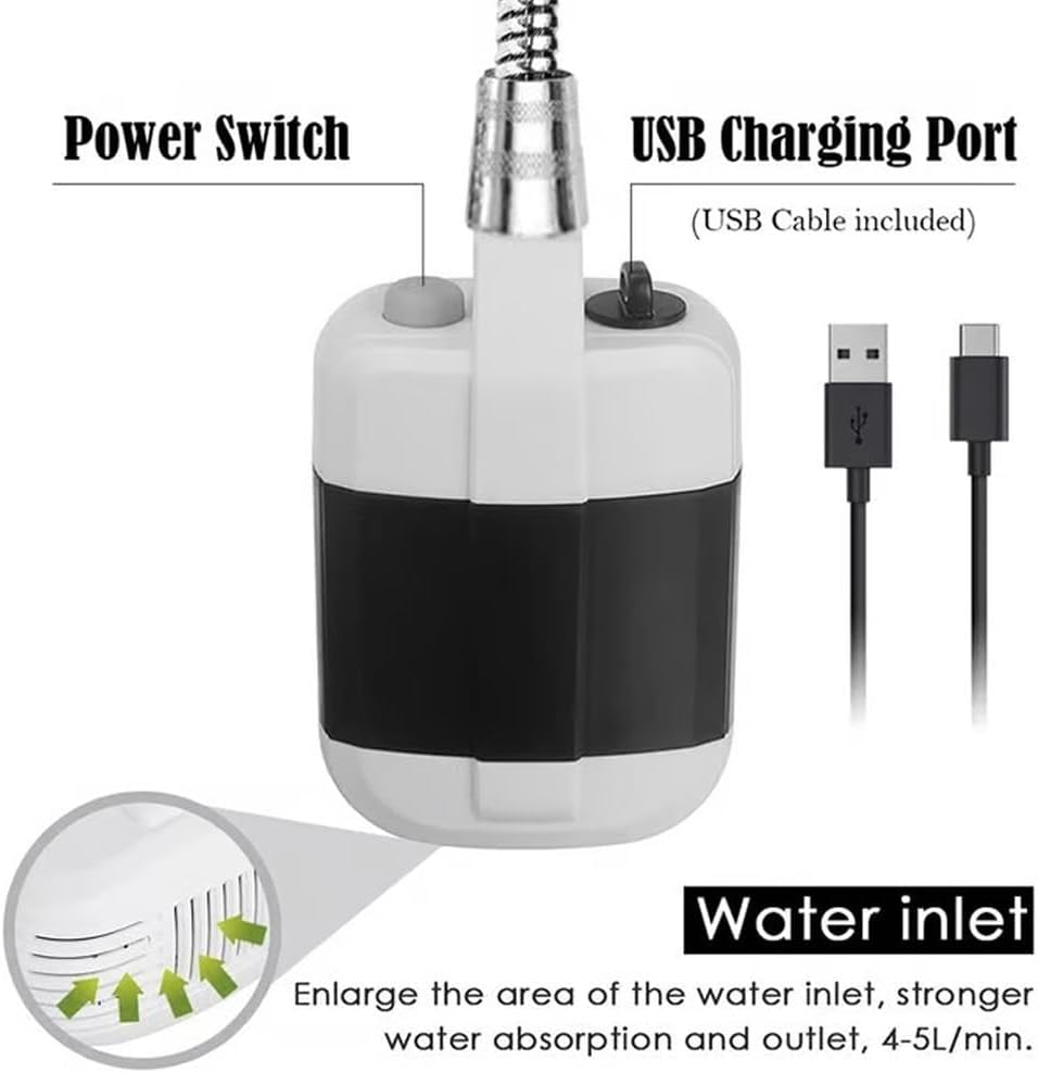 Portable Camping Shower Pump - USB Rechargeable Outdoor Shower Head Sprayer, Experience Refreshment Anywhere, Perfect for Camping, Hiking, Travel, Car Washing & Pet Cleaning