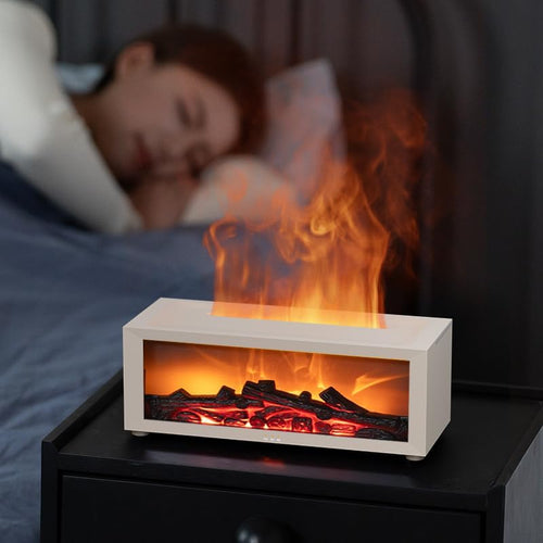 Essential Oil Diffuser Flame Colorful Water Vapor Fireplace Diffusers Fire Humidifier for Aromatherapy Aroma Therapy Machine (Black Fireplace (Long Version)