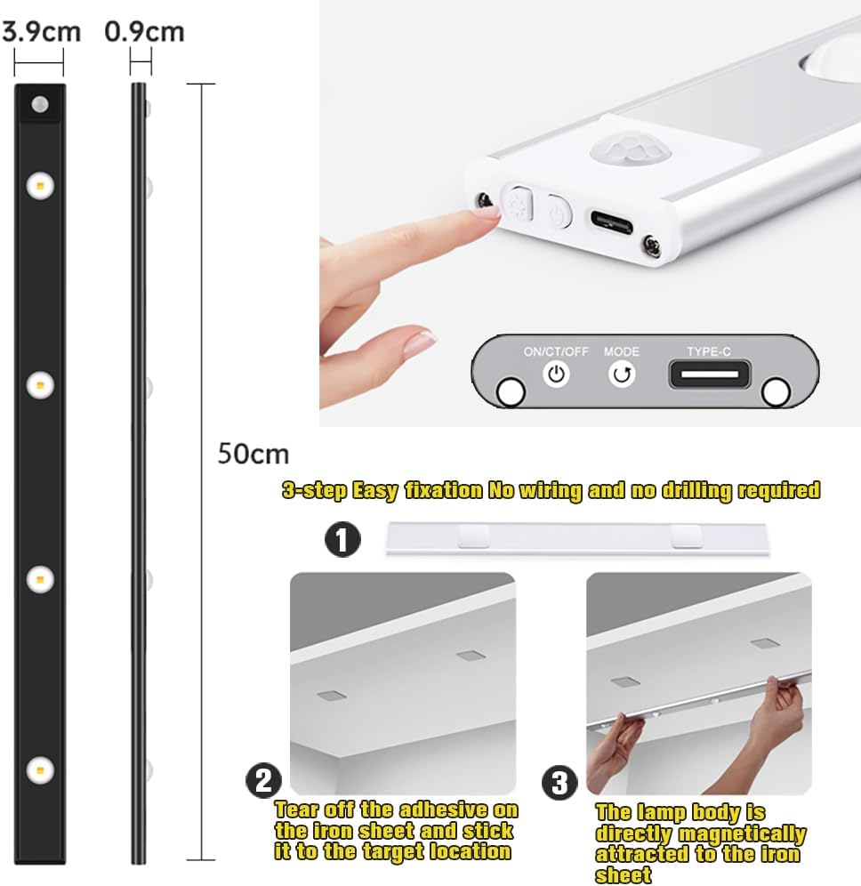 Rechargeable Kitchen Led Motion Sensor Under Cabinet Aluminum Profile Linear Light Strip Lamp with Motion Detector for Cabinet