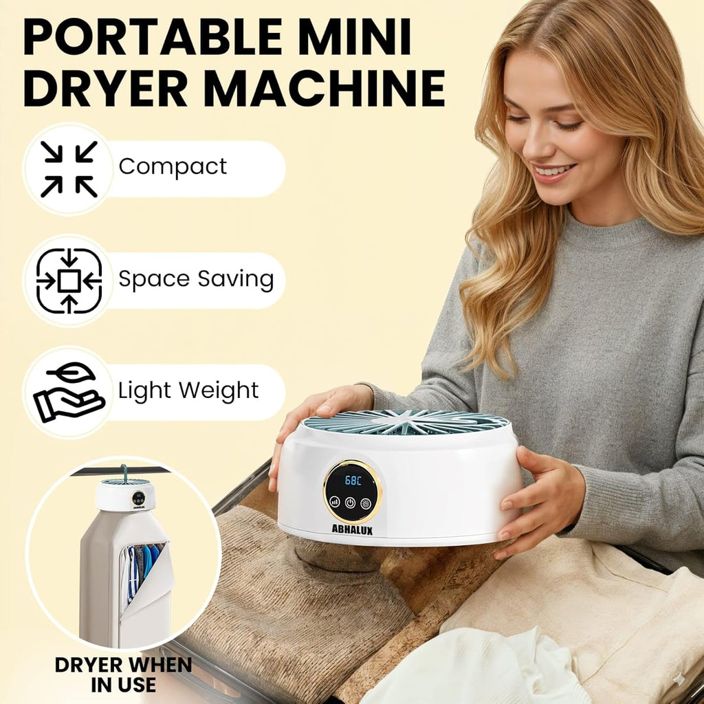 Portable Clothes Dryer, Fast Quiet Drying - Mini Electric Clothes & Laundry Dryer Machine for Apartment, Travel and RV, with Adjustable Timer, Energy Saving and Overheat Protection