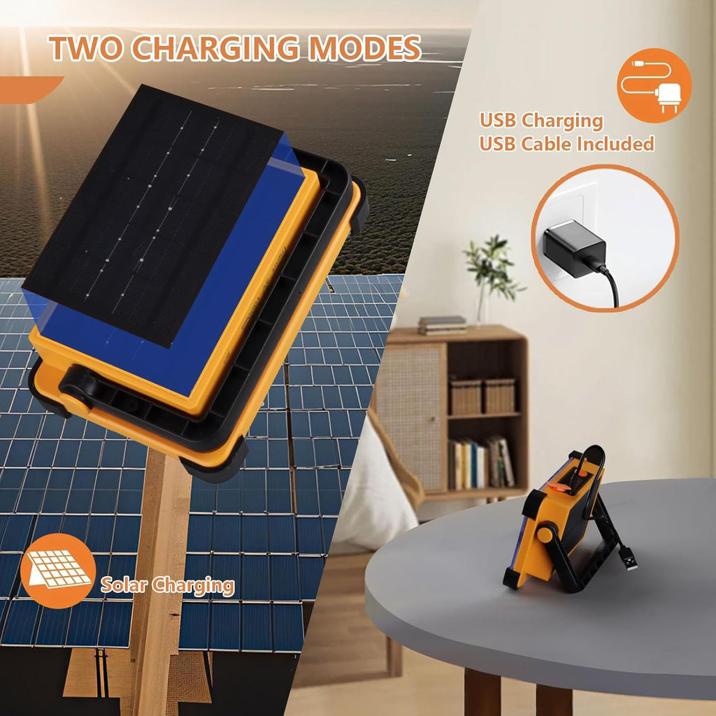 Portable Emergency Lighting, Rechargeable High-power Floodlight, Outdoor Tent Camping Handheld Lamp, Solar Camping Lamp, IP66 Waterproof 4 Modes LED Job Site Lighting Flashlights for Mechanic Camping Fishing Car Repair