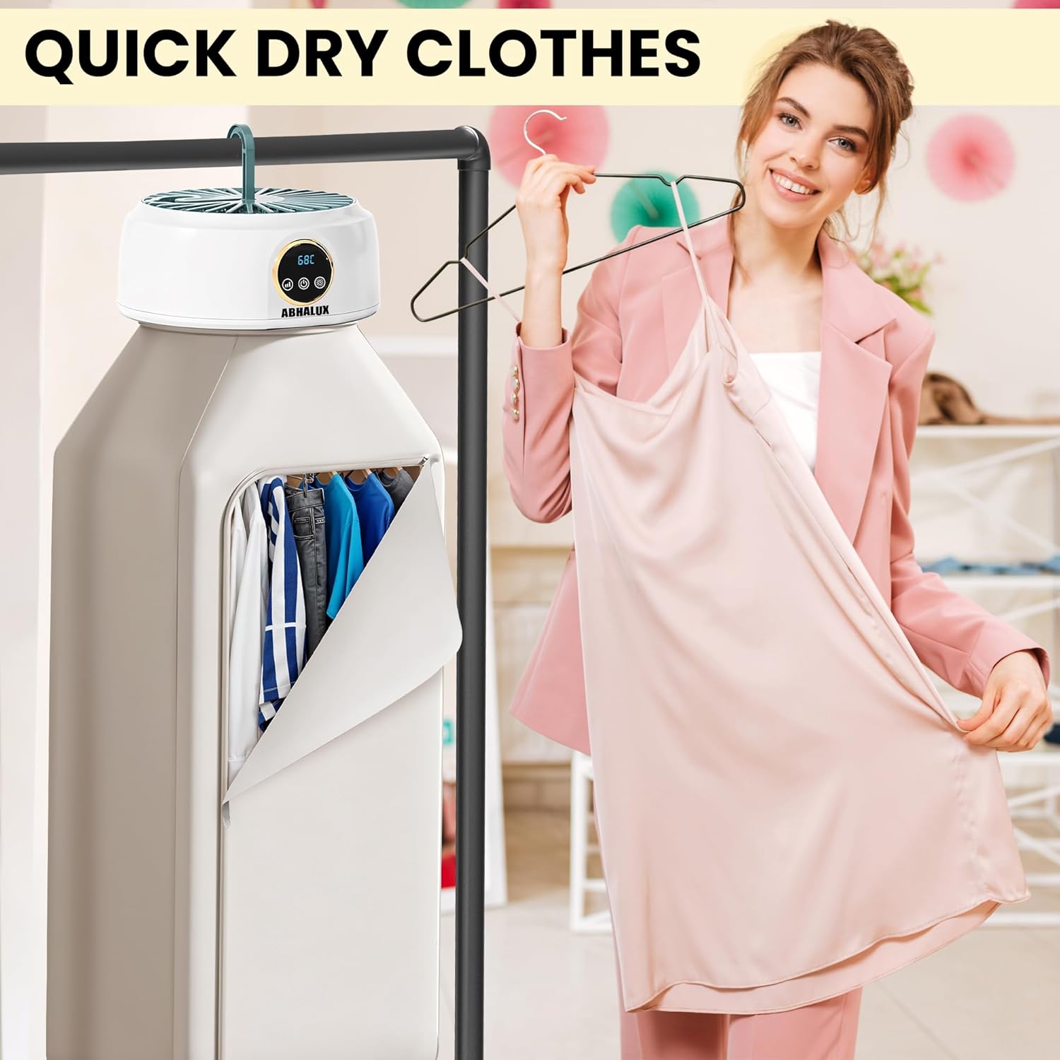 Portable Clothes Dryer, Fast Quiet Drying - Mini Electric Clothes & Laundry Dryer Machine for Apartment, Travel and RV, with Adjustable Timer, Energy Saving and Overheat Protection