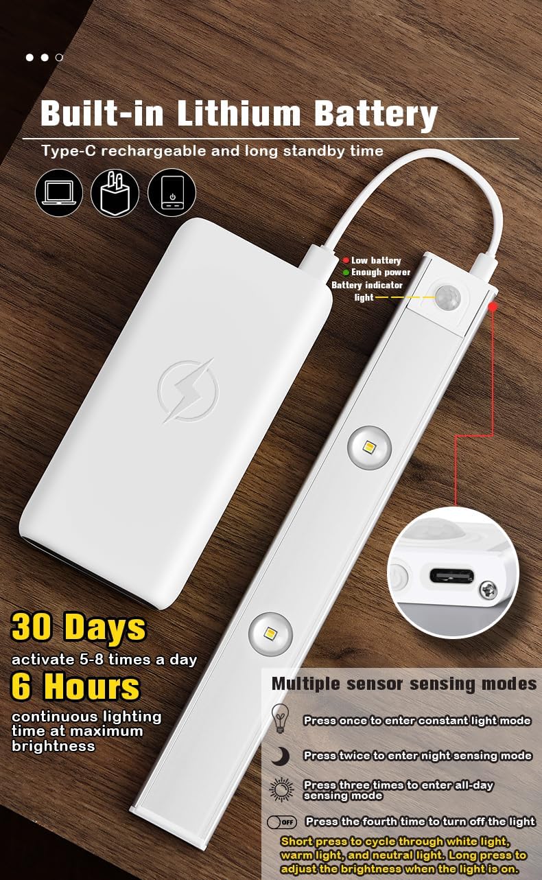 Rechargeable Kitchen Led Motion Sensor Under Cabinet Aluminum Profile Linear Light Strip Lamp with Motion Detector for Cabinet