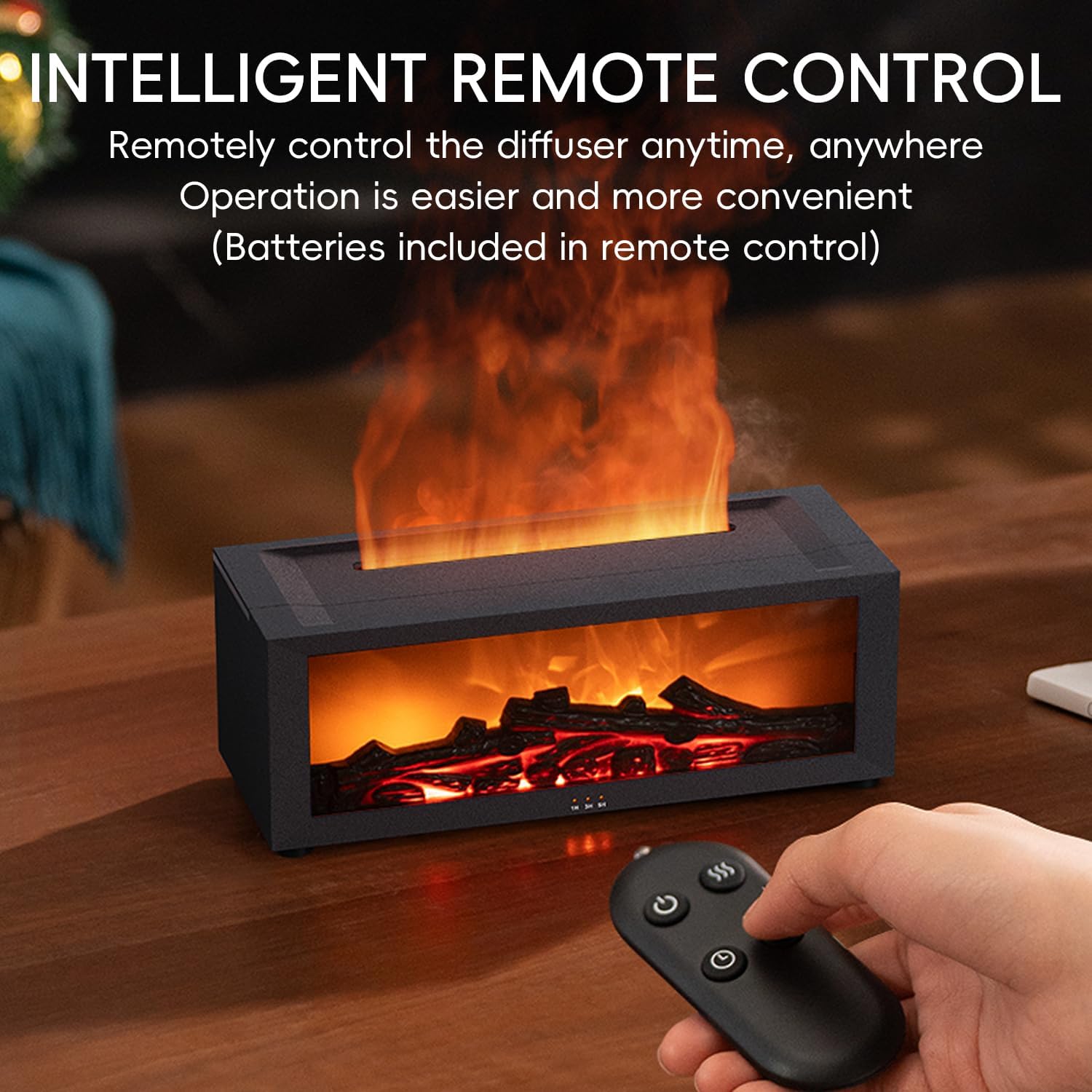 Essential Oil Diffuser Flame Colorful Water Vapor Fireplace Diffusers Fire Humidifier for Aromatherapy Aroma Therapy Machine (Black Fireplace (Long Version)