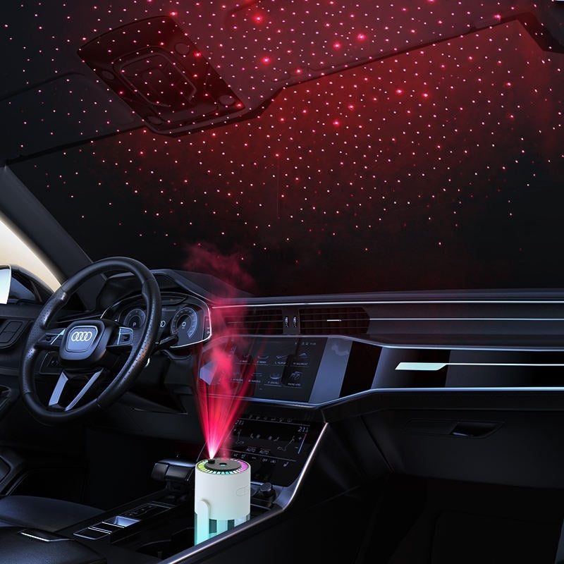 Starry Sky USB-Powered Humidifier with LED Star Projector, 7-Color Rainbow Mood Light, Adjustable Mist Angle, Quiet Cool Mist for Bedroom, Car & Office & Car (White)