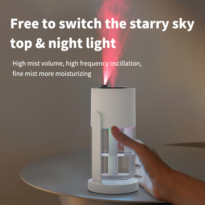 Starry Sky USB-Powered Humidifier with LED Star Projector, 7-Color Rainbow Mood Light, Adjustable Mist Angle, Quiet Cool Mist for Bedroom, Car & Office & Car (White)